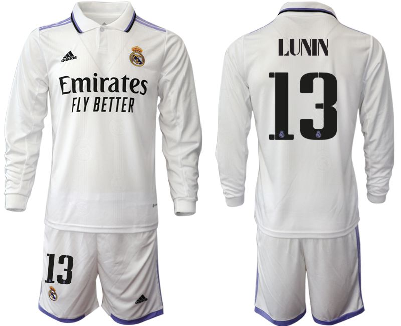 Men 2022-2023 Club Real Madrid home long sleeve white 13 Soccer Jersey